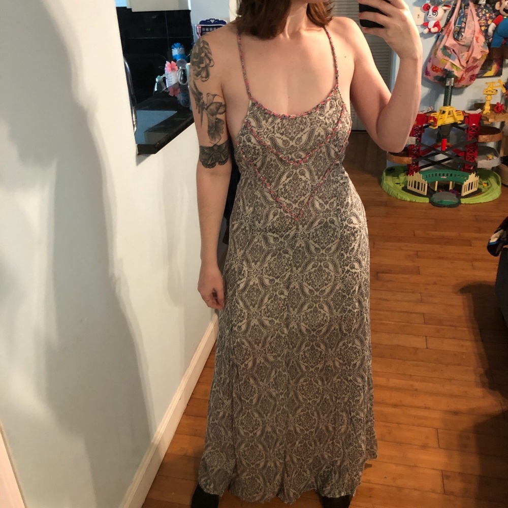 Roxy Open Cross Cross Back Floral Pattern Maxi Dr… - image 1